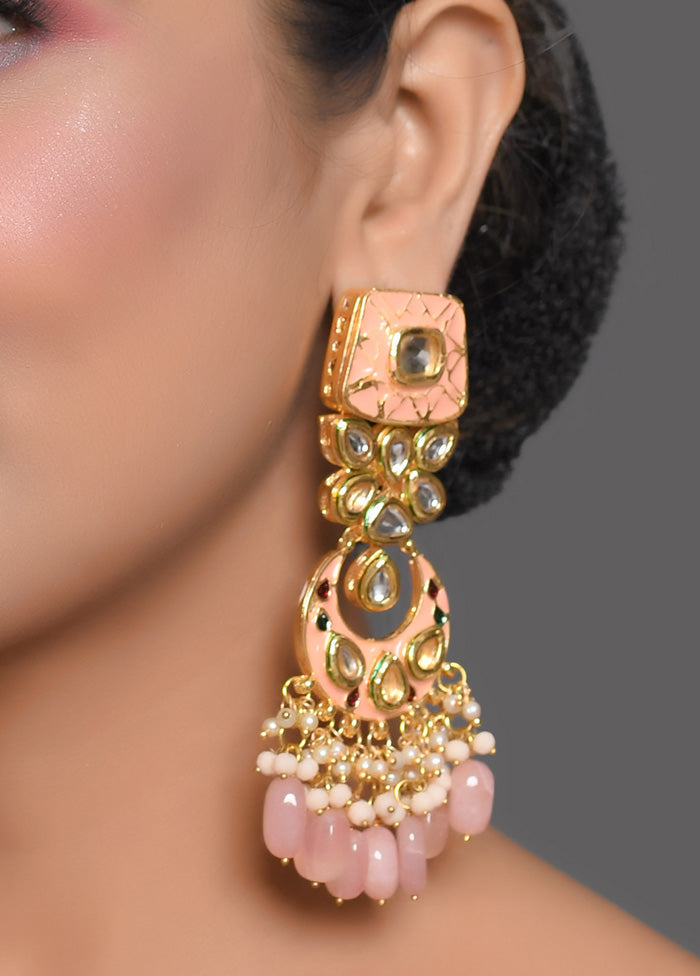 Peach Enameled Kundan Studded Earrings - Indian Silk House Agencies