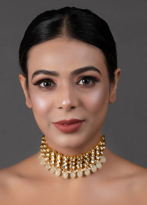 Light Yellow Beaded Handcrafted Kundan Choker - Indian Silk House Agencies