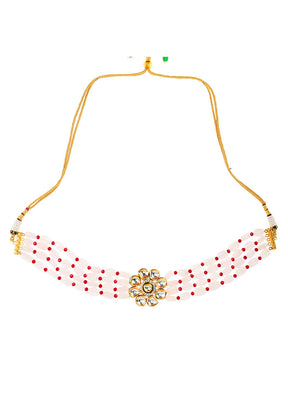 Pastel Pink Maroon Beaded Gold Tone Kundan Choker - Indian Silk House Agencies