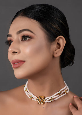 White Gold Tone Kundan Onyx Choker - Indian Silk House Agencies