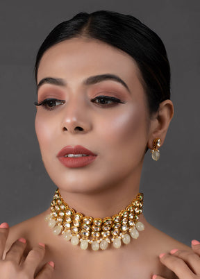 Ivory Beaded Handcrafted Kundan Choker With Earrings - Indian Silk House Agencies