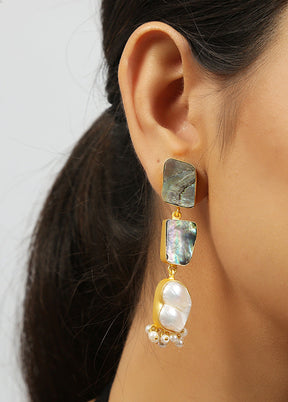 Green Abalone Baroque Pearl Earrings