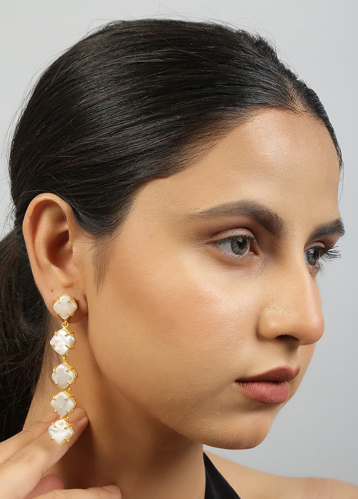 White Fresh Water Pearl Long Earrings - Indian Silk House Agencies