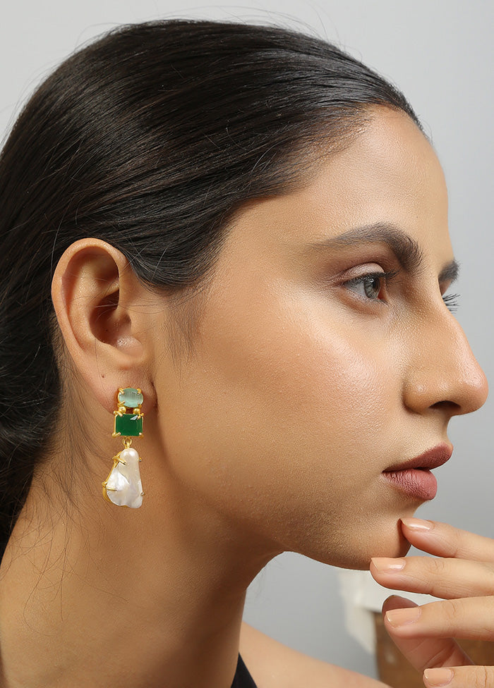 Green Baroque Pearl Monalisa Stone Earrings