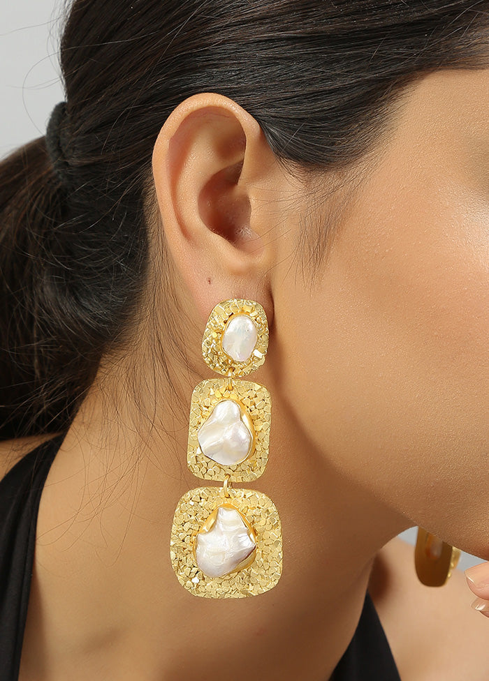 Golden Baroque Pearl Statement Earrings - Indian Silk House Agencies