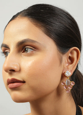 Grey Monalisa Stone And Fresh Water Pearl Earrings - Indian Silk House Agencies