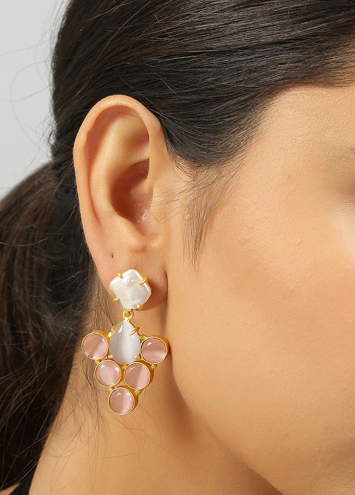 Grey Monalisa Stone And Fresh Water Pearl Earrings - Indian Silk House Agencies