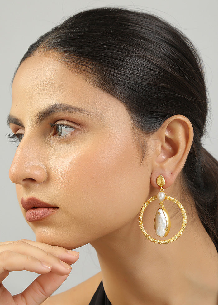 Golden Baroque Pearl Contemporary Earrings