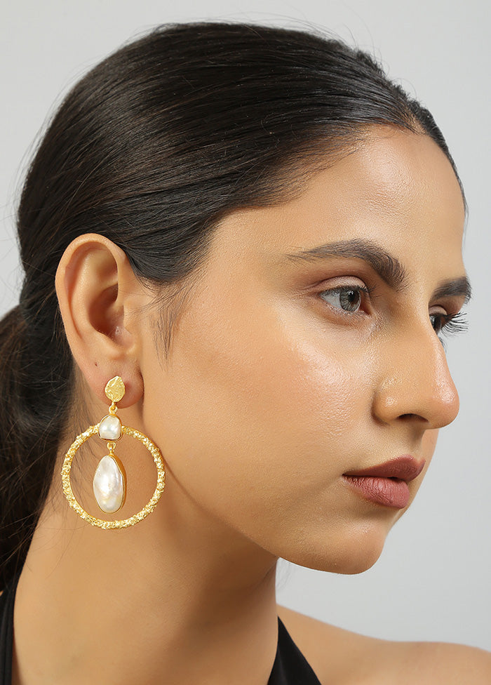 Golden Baroque Pearl Contemporary Earrings