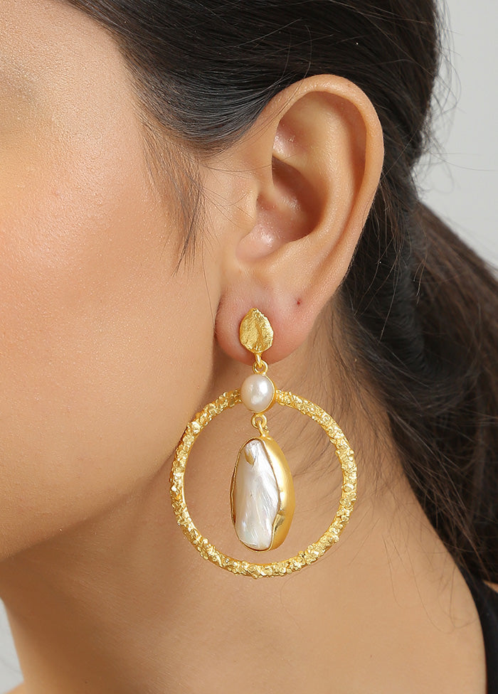 Golden Baroque Pearl Contemporary Earrings - Indian Silk House Agencies