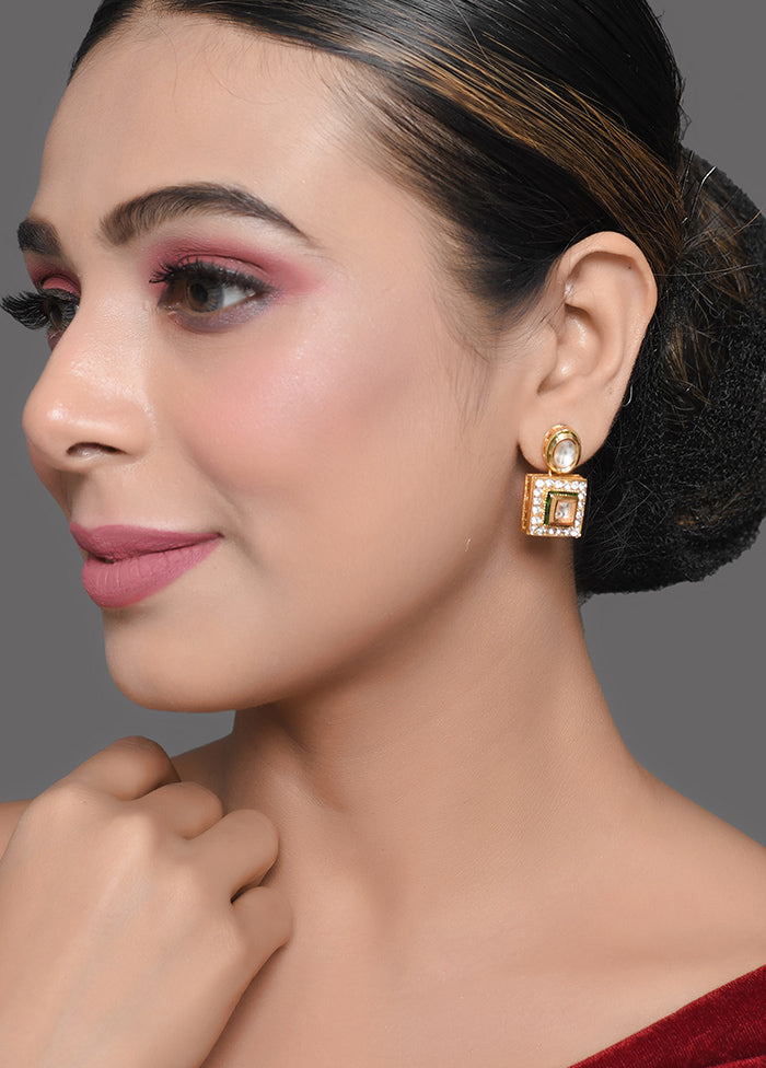 White Gold Tone Kundan Earrings - Indian Silk House Agencies