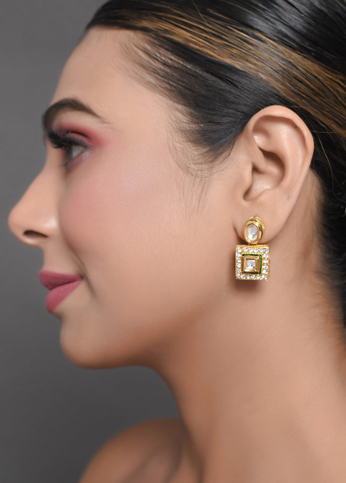 White Gold Tone Kundan Earrings - Indian Silk House Agencies