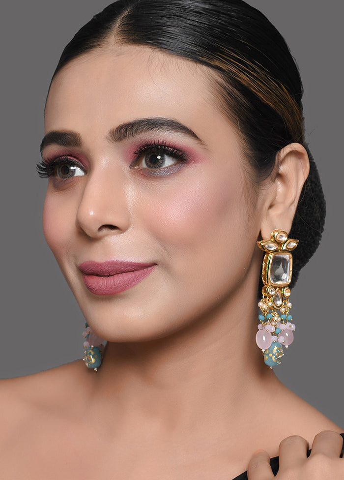 Pastel Blue Pink Beaded Handcrafted Kundan Earrings - Indian Silk House Agencies