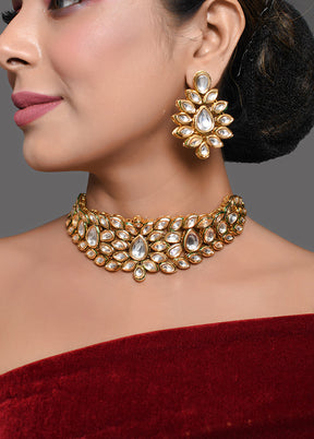 Gold Tone Kundan Necklace With Earrings - Indian Silk House Agencies