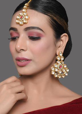 White Kundan Gold Toned Earrings And Mangtika Set - Indian Silk House Agencies