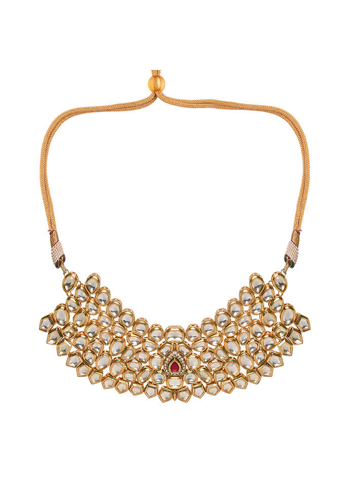 Gold Toned Kundan Necklace With Earrings - Indian Silk House Agencies