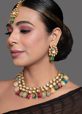 Gold Toned Beaded Kundan Necklace Set - Indian Silk House Agencies