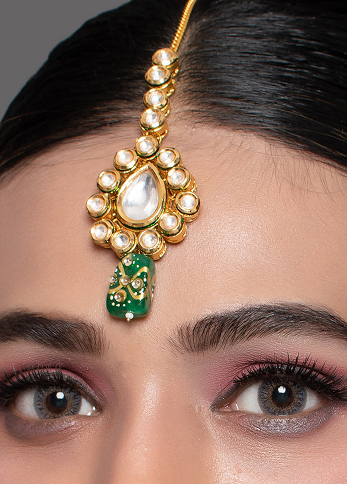 Kundan Gold Toned Green Beaded Mangtika - Indian Silk House Agencies