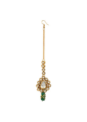 Kundan Gold Toned Green Beaded Mangtika - Indian Silk House Agencies