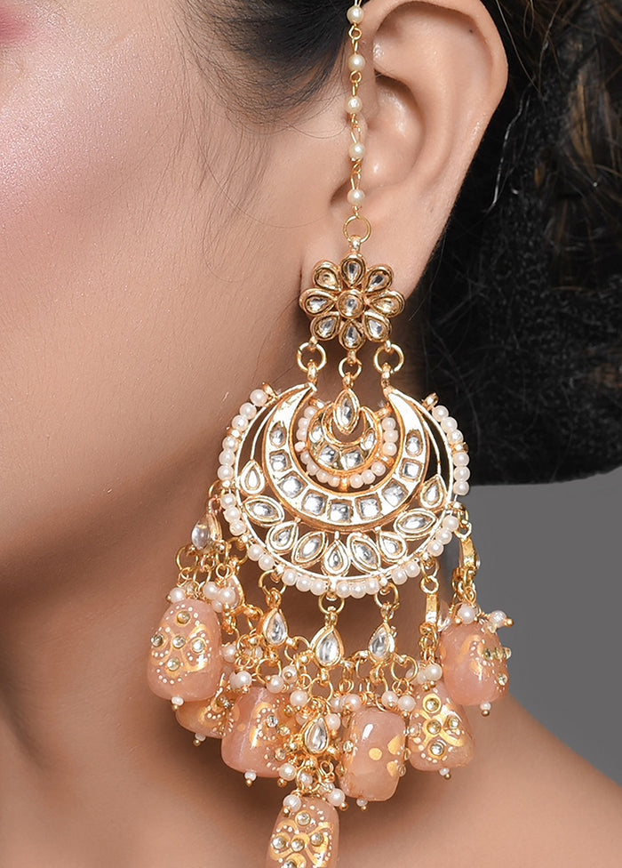 Peach Gold Tone Kundan Chandbali Earrings - Indian Silk House Agencies