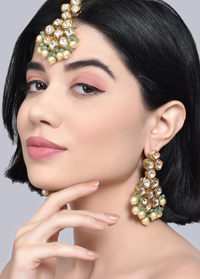 Jade Gold Tone Kundan Earrings And Maang Tikka Set - Indian Silk House Agencies