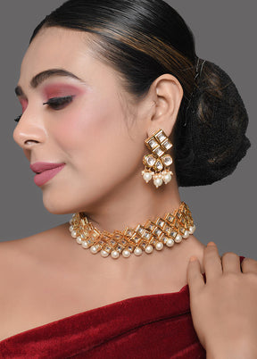 Pearl Beaded Kundan Choker Necklace With Earrings - Indian Silk House Agencies