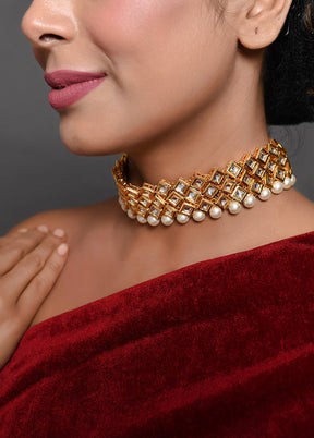 Pearl Beaded Kundan Choker Necklacde Set - Indian Silk House Agencies