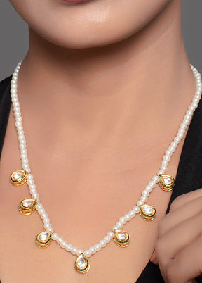 Pearl Beaded Kundan Necklace With Earrings - Indian Silk House Agencies