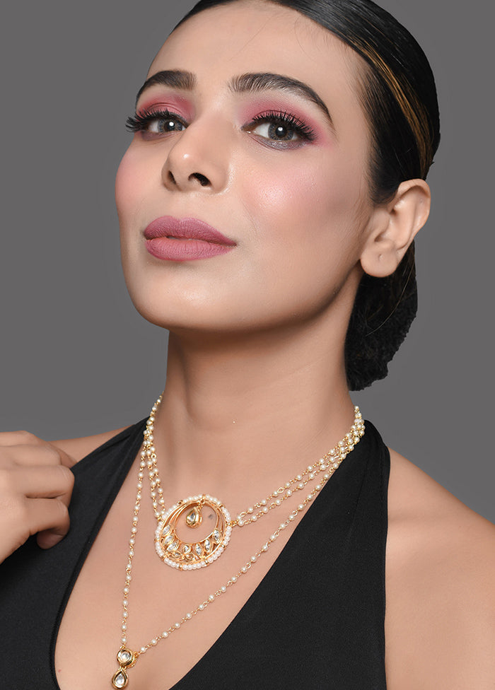 Sleek Moon Shaped Kundan Choker Pearl Beaded Necklace - Indian Silk House Agencies