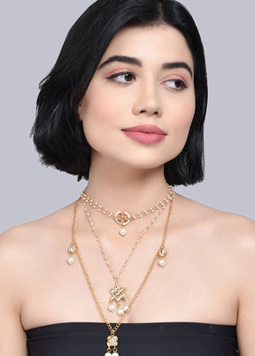 Multilayered Pearl Beaded Kundan Embellished Necklace - Indian Silk House Agencies