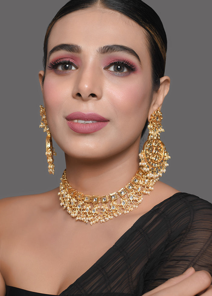 Gold Tone Kundan Necklace With Earrings - Indian Silk House Agencies