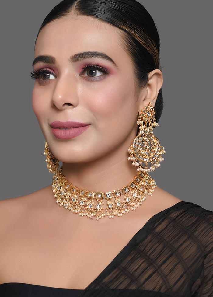 Gold Tone Kundan Necklace With Earrings - Indian Silk House Agencies