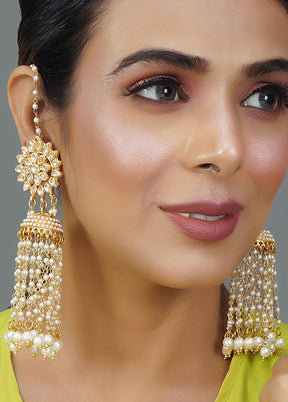 Kundan Floral Gold Toned White Drop Earrings - Indian Silk House Agencies