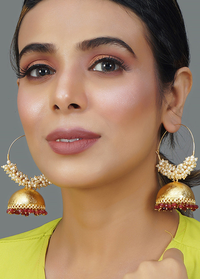 Maroon Gold Tone Pearl Beaded Earrings - Indian Silk House Agencies