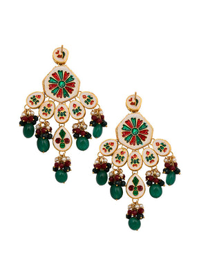 Handcrafted Emerald Ruby Gold Tone Kundan Earrings - Indian Silk House Agencies