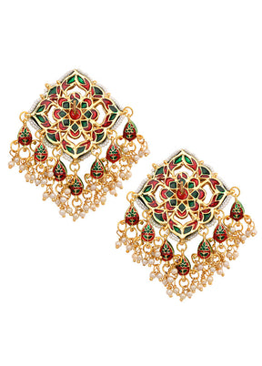 Handcrafted Gold Tone Kundan Earrings - Indian Silk House Agencies