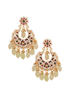 Cream Handcrafted Kundan Chandbali - Indian Silk House Agencies