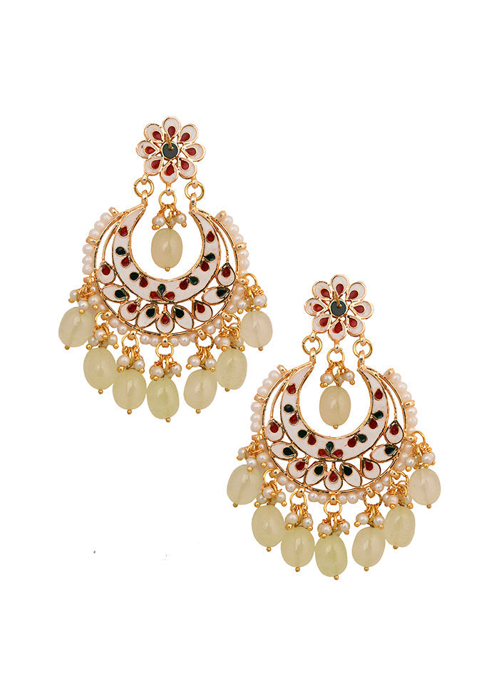 Cream Handcrafted Kundan Chandbali - Indian Silk House Agencies