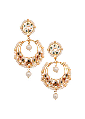 Pearl Beaded Kundan Drop Earrings - Indian Silk House Agencies