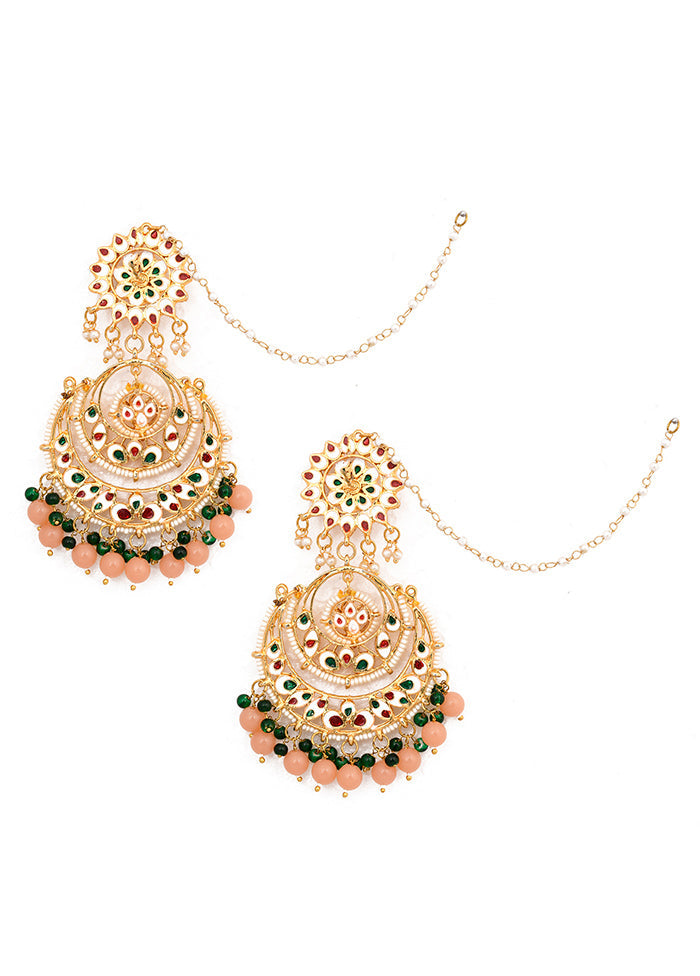 Handcrafted Peach Beaded Kundan Chandbali - Indian Silk House Agencies