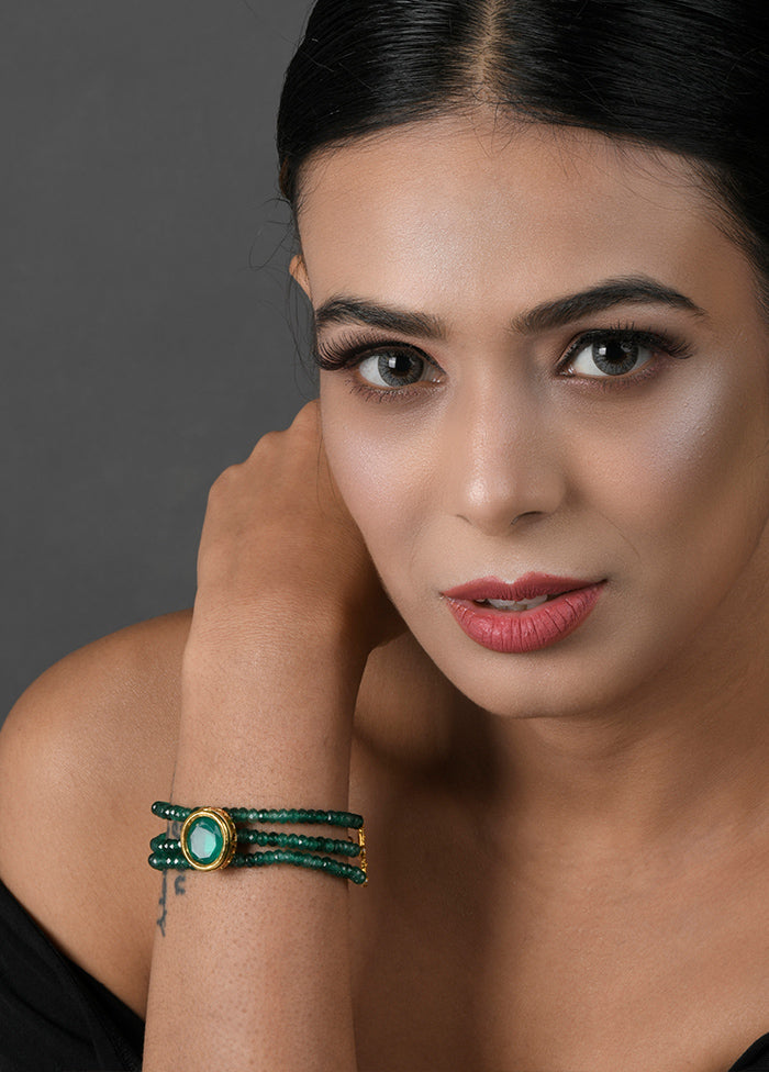 Green Gold Toned Kundan Bracelet - Indian Silk House Agencies