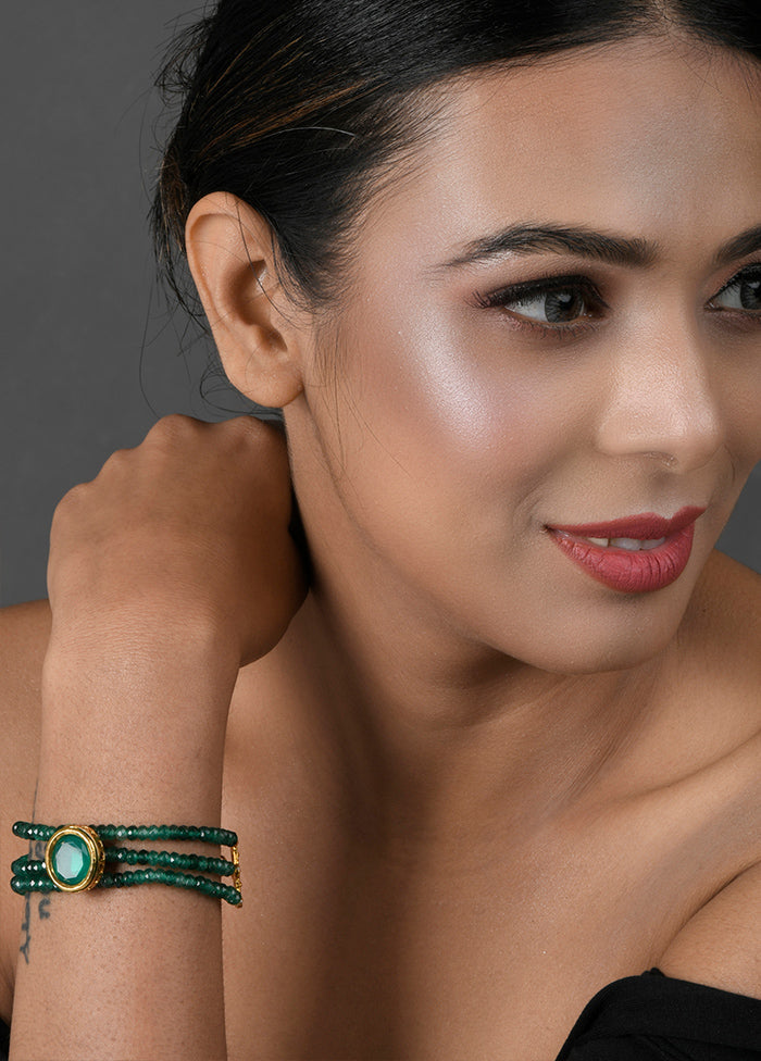 Green Gold Toned Kundan Bracelet - Indian Silk House Agencies