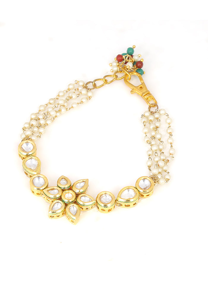 Floral Kundan Gold Tone Bracelet With Multicolor Beads - Indian Silk House Agencies