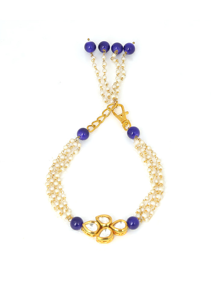 Blue White Gold Tone Kundan Bracelet - Indian Silk House Agencies