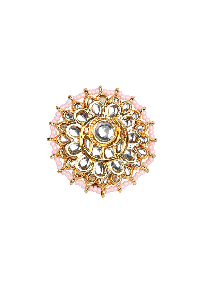 Gold Toned Kundan Embellished Pearl Beaded Adjustable Ring - Indian Silk House Agencies