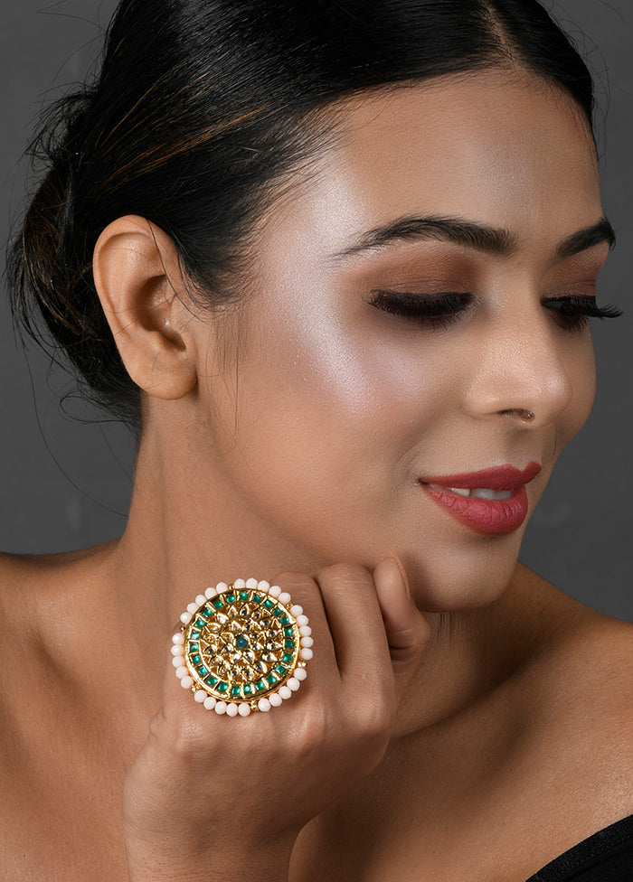 Gold Toned Kundan Adjustable Ring - Indian Silk House Agencies