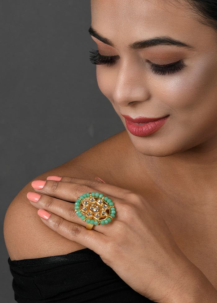 Kundan Inspired Gold Toned Adjustable Ring - Indian Silk House Agencies