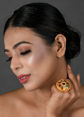 Kundan Navratan Adjustable Ring - Indian Silk House Agencies