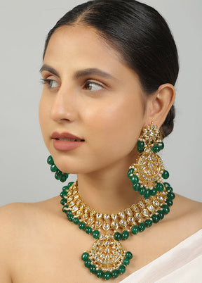 Green Kundan Work Copper And Alloy Necklace With Earrings - Indian Silk House Agencies