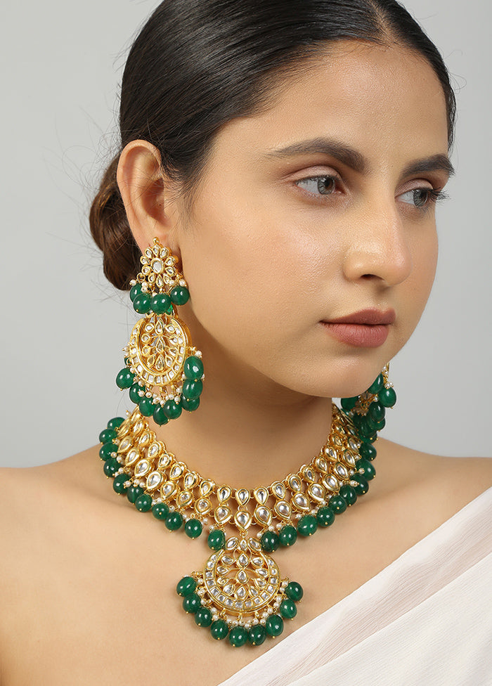 Green Kundan Work Copper And Alloy Necklace With Earrings - Indian Silk House Agencies